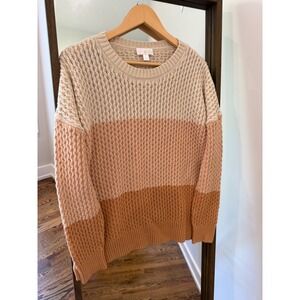 Belle by Kim Gravel Womens Medium Colorblock Waffle Knit Sweater Peach Camel M